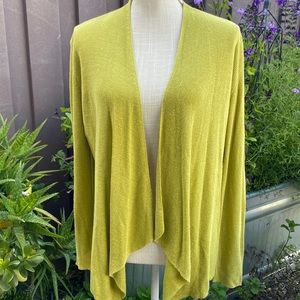 Eileen Fisher ribbed open cardigan 100% linen chartreuse medium